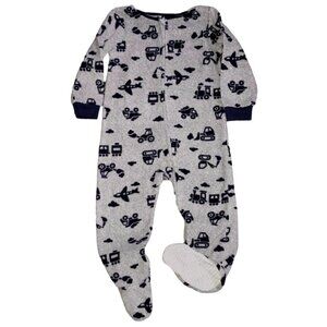 Absorba Gray Footed Fleece Blanket Sleeper With Blue Vehicles Print Size 3T